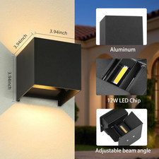 12W Waterproof LED Wall Lights Up/Down Modern Sconce Outdoor/Indoor Lamp IP65 UK