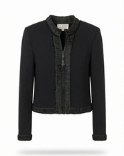 St. John Evening Black Full Zip Ruffle Trim Short Long Sleeve Jacket Size 2
