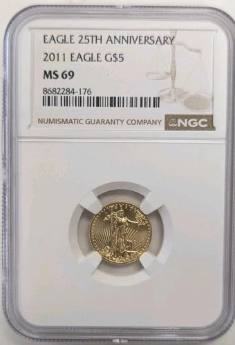 2011 $5 American Gold Eagle  25th Anniversary NGC MS69. 1/10 OZ -  Z388