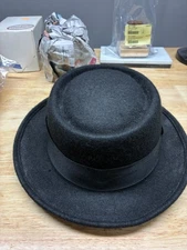 Rosin Headwear Black Wool Felt Pork Pie Hat – Unisex Short Brim Fedora, Size M