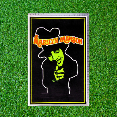 VTG Marilyn Manson Top Hat Green Face Flocked Blacklight Poster