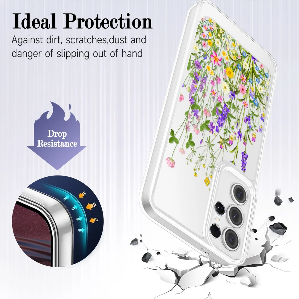 Samsung Galaxy S22 S23 S24 S25 A24 A25 Clear Floral Phone Case Cover  