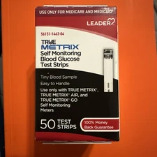 Leader True Metrix Self Monitoring Blood Glucose Test Strips Easy Handle 50 ct