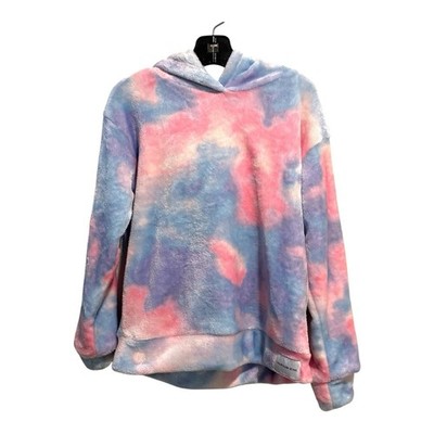 Calvin Klein Jeans Blue Pink Fleece Tie Dye Sherpa Hoodie Girls XS 5/6 Fuzzy