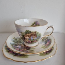 Vintage Royal Vale Fine Bone China Cup, Saucer and Side Plate Cottage Garden VGC