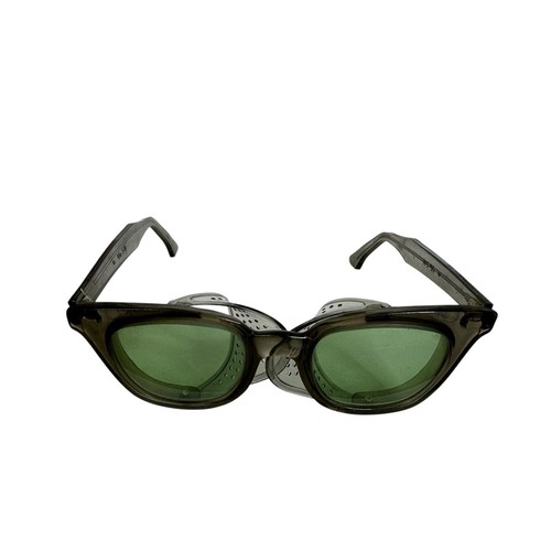 Vintage Folding Safety Glasses Plastic Mesh Sides Green Lenses Aviation Welding