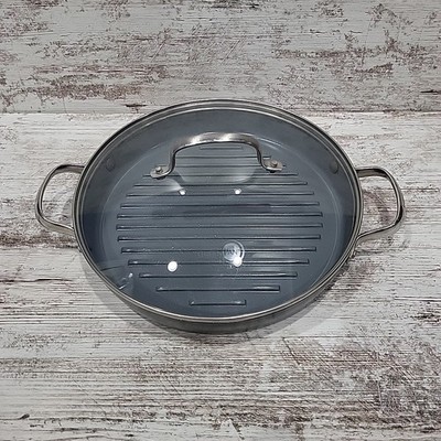 The Green Pan Infinite 8 Ceramic Nonstick 11  Round Grill Pan With Lid