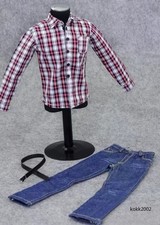 Custom Male Soldier Plaid Shirt 1/6 Jeans Set For 12" Action Figure Clothing