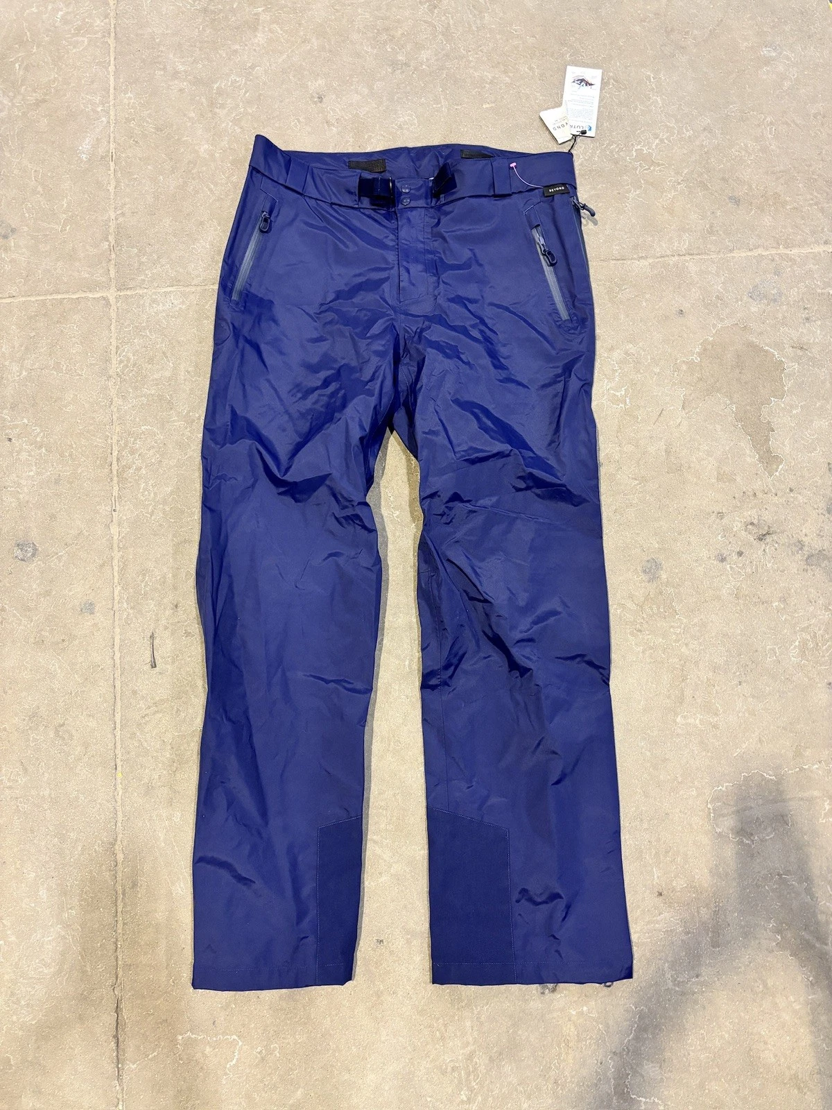 Beyond Clothing Systems Navy Blue Belted Hike Rain Pants waterproof 36 Long NWT