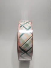 Members Mark Premium Wired Edge Ribbon 50 Yards 1.5 Inch Wide Plaid Green Orange