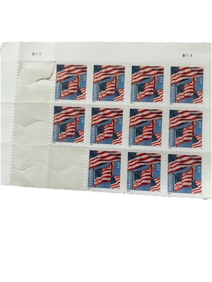 USA Forever Stamps 11 Count 2022 #5654 #B1111 American Flags Used Plate Block - Image 3 of 4