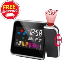 Smart Bedside Alarm Clock with Time Projector Color Display Weather Station