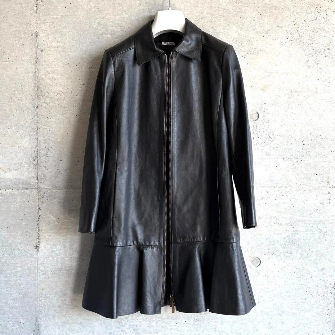 MIU MIU abito pelle di agnello cappotto zip nero archivio donna taglia 38 GIAPPONE