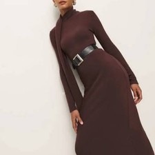 NWT Reformation Azure Scarf Knit Maxi dress Mahogany Brown Large