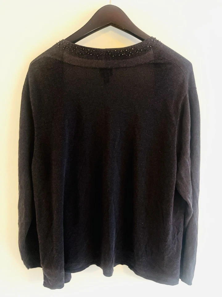 Cárdigan Suéter Eileen Fisher Mujer Talla 1X Cuentas Hilo Italiano Marrón Foto 2 de 4