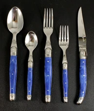 Jean Dubost Laguiole Professional 20 Piece Flatware Set Marbled Blue France EXC.