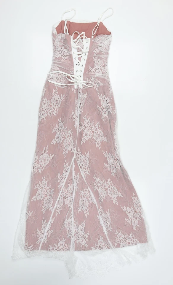Fashion Womens Pink Lace Long Slip Dress M Wedding Party — 第 3/4 张图片