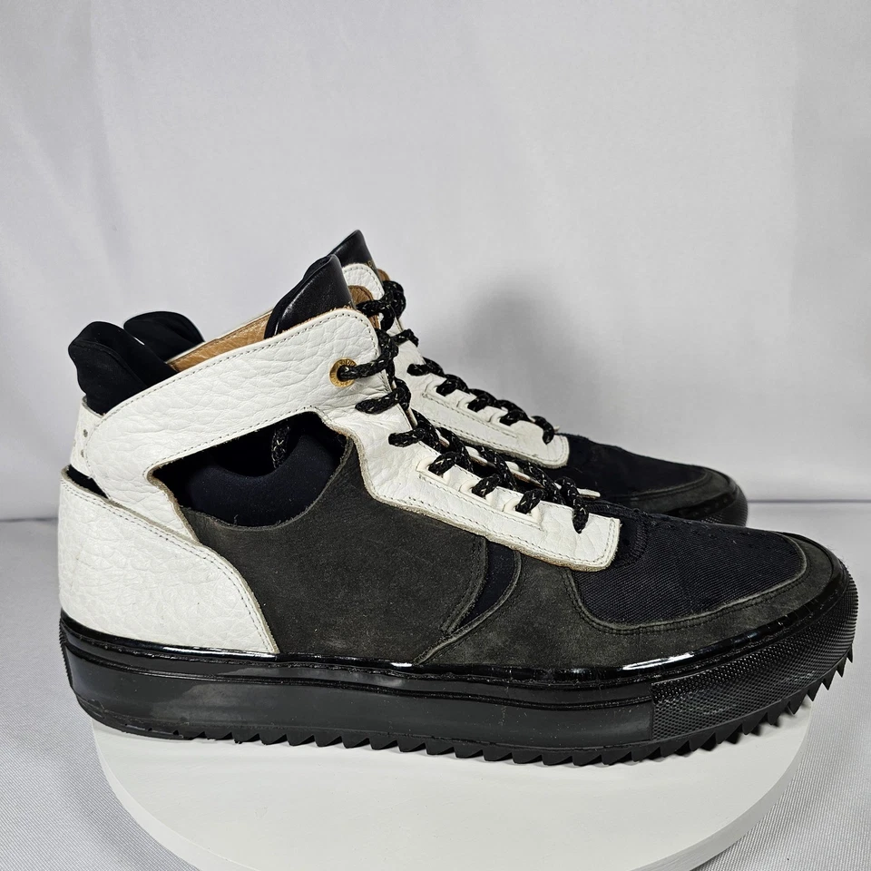 ANDROID HOMME Zapatillas de caña media para hombre Cuero Negro Blanco Hechas en Italia G.R. 1.618 Foto 2 de 4