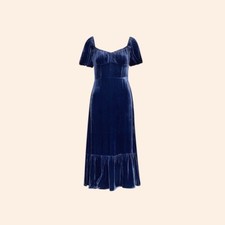 NWT $278 Reformation Suzanne Dress Danube Blue Velvet Midi Ruffle Puff Holiday 4