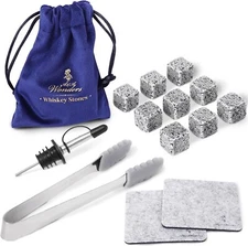A&A Wonders Premium Whiskey Stones 100% Natural Granite Set of 9 Chilling Rocks