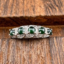 Adjustable Grade A Burma Green Jadeite Ring with S925 Sterling Silver 5-Gemstone