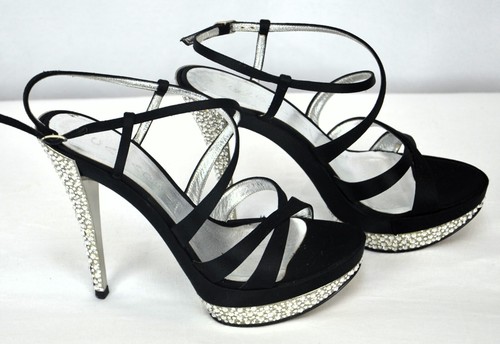 CASADEI Seide Abend Pumps Strass Steine Schwarz High Heels Sandalen EU37 - Bild 2 von 7