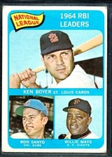 1965 TOPPS BASEBALL RBI LEADERS CARDINALS WILLE MAYS RON SANTO KEN BOYER #6 VG+