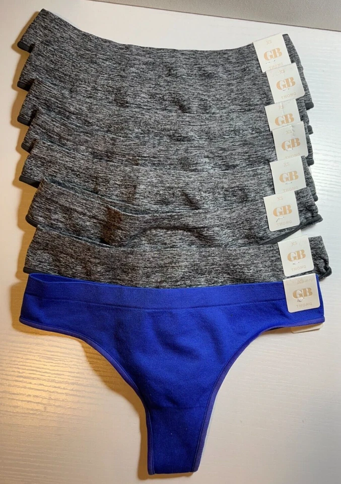 Lot/8 Juniors Seamless Thong Panties, Heather Grey / Blue Size XS - Image 3 of 4