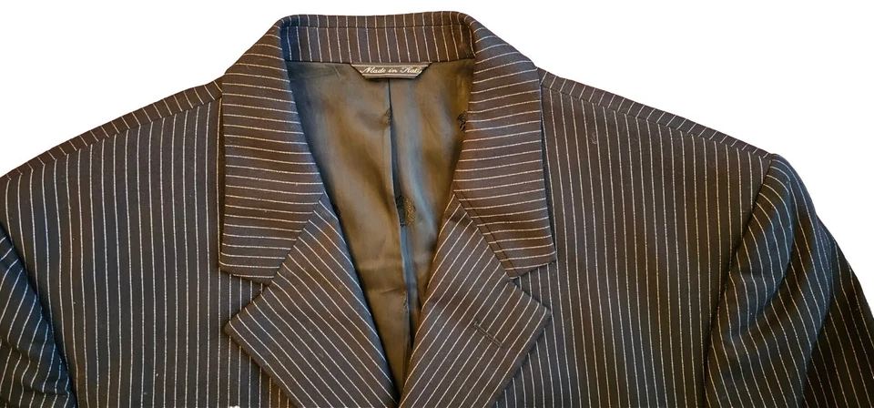 VERSACE Vintage Negro Rayas Lana Chaqueta Pantalones TRAJE - UE 50 / US 40 L Foto 3 de 4