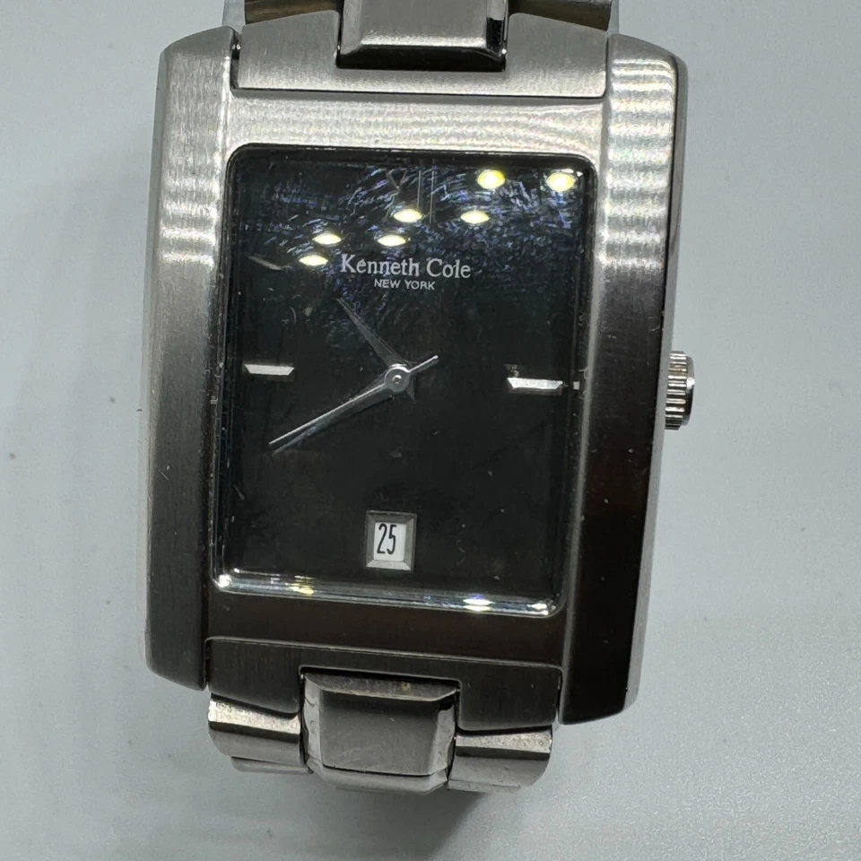 Reloj de cuarzo Kenneth Cole KC3142 para hombre rectangular de acero plateado ~ para reparación de piezas Foto 2 de 4