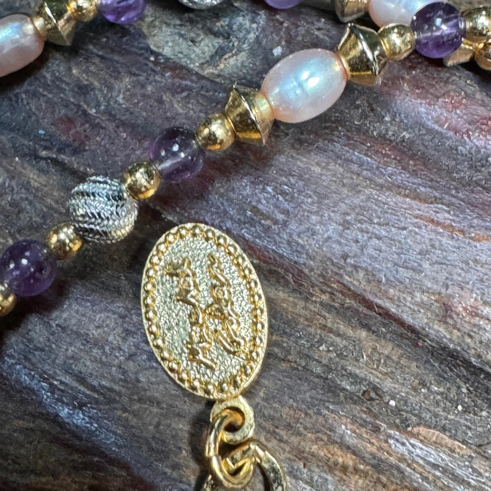 Michal Golan 24K золото покрытием аметист жемчуг ожерелье, серьги и булавки комплект - Изображение 4 из 4