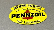 VINTAGE 12” PENNZOIL LUBRICANT PORCELAIN SIGN CAR GAS TRUCK AUTO OIL