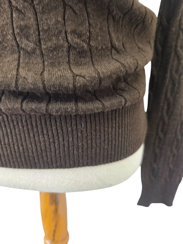 Suéter Gregory Arber Marrón Oscuro Cuello Redondo Para Hombres S/M Apretado Cable Tejido Mezcla de Lana Foto 2 de 4