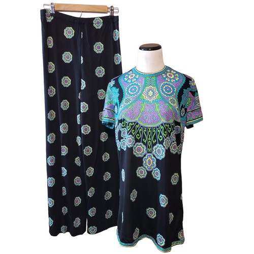 Mr Dino Vintage 70er Jahre buntes Mod Print Lounge Top & Hose Set Größe 12 10