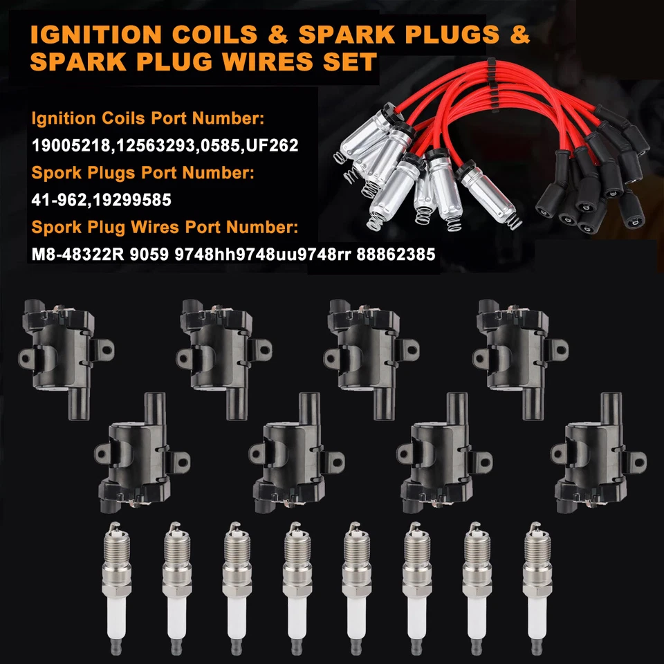 8Pack Ignition Coil+Spark Plug+Wires set For Chevy Silverado 1500 2500 GMC UF262 - Изображение 3 из 4