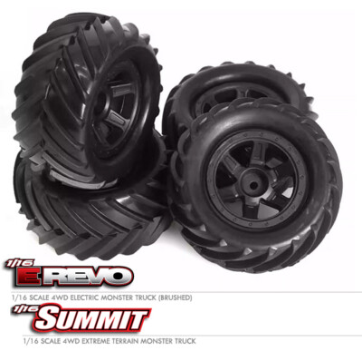 90mm x 41mm Rubber Tire & Rim Set For 1/16 RC TRAXXAS MINI E-REVO SUMMIT MONSTER