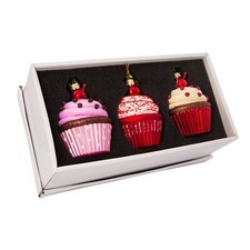 Kurt Adler 3.65-Inch Noble Gems Glass Cupcake 3-Piece Ornament Set, Christmas