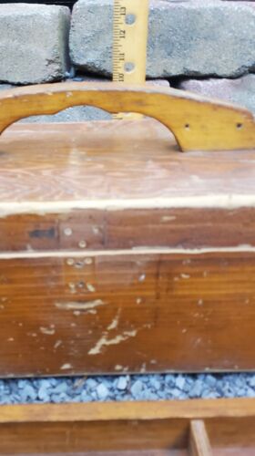 32" Vtg Primitive Carpenter's Wooden Tool Box Caddy Rustic Wood Decor Farmhouse - Picture 11 of 12