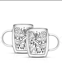 Joyjolt Star Wars Mandalorian Set OF 2 Double Wall Clear Glasses Mugs 10 OZ NWOB