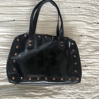 Cynthia Rowley Studded Thick Leather Shoulder Bag Handbag Purse Office Business