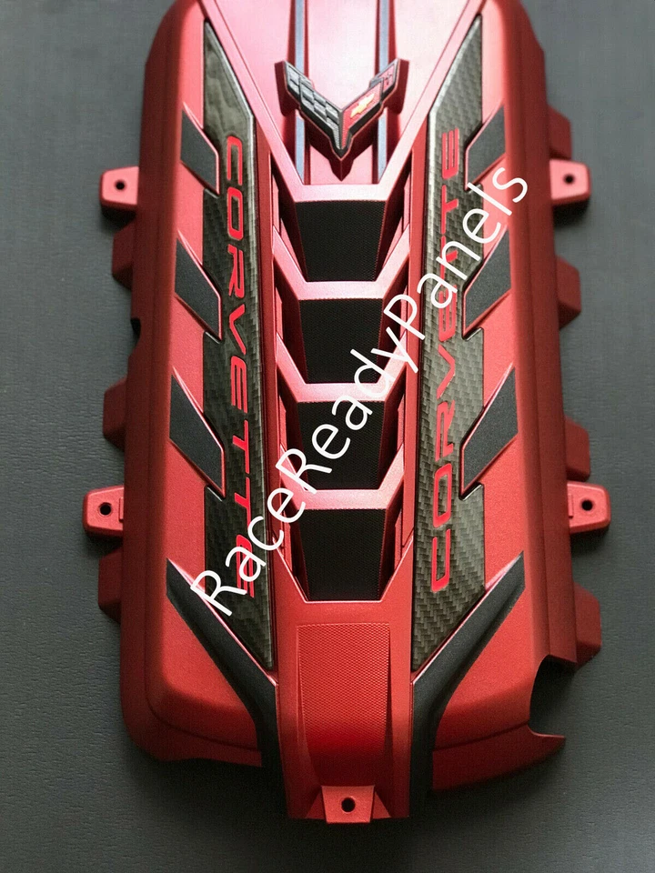 2020 CORVETTE C8 ENGINE COVER  EDGE RED CARBON FLASH CARBON FIBER RAILS - Image 2 of 4