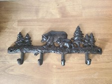 Cast Iron Bear Wall Hook Hats Coats 4 Hooks Lodge Cabin Lake Mountain 13.5"