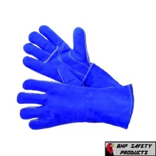 Welding Gloves 14 Inch Heat Resistant Unibody Cow Split Leather BBQ Cooking Blue