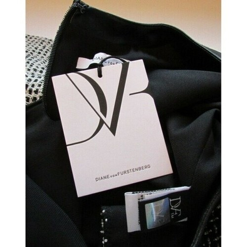 DVF Diane von Furstenberg Aida Dash Weave roto tweed negro blanco vestido recto 8 - Imagen 4 de 4