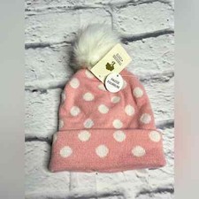 Tucker and Tate girls pink faux faux pom polka dot beanie hat new