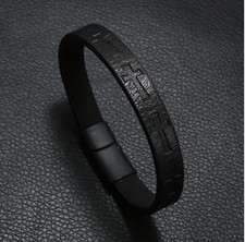 Men's Fashionable PU Leather Cross Bracelet-Magnetic Buckle, Black, Perfect Gift
