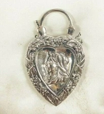 Vintage Solid Sterling Silver 925 Queen Victoria Heart Lock with Red Agate | Hal