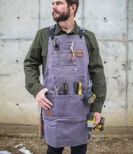 WHITEDUCK Work Apron - Waxed Canvas - Heavy Duty Woodworking Work Shop Apron