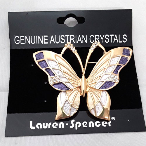 Womens Butterfly Brooch Pin Genuine Austian Crystals Purple Gold Jewelry Gift - Picture 2 of 7