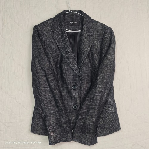 Vintage PLANET Linen Women’s Blazer Jacket Dark Grey Size UK 14 - Picture 4 of 15